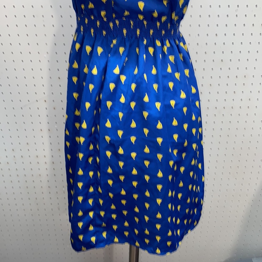 NWT Francesca’s Collection One Shoulder Yellow Sailboat Small Blue Dress - Picture 5 of 10